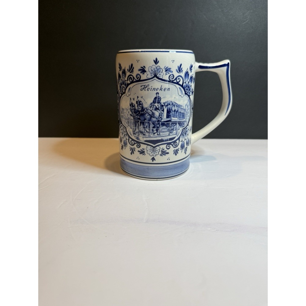 Heineken Delft Blue Beer Stein Mug 6.5" Handwork Holland PAG Vintage